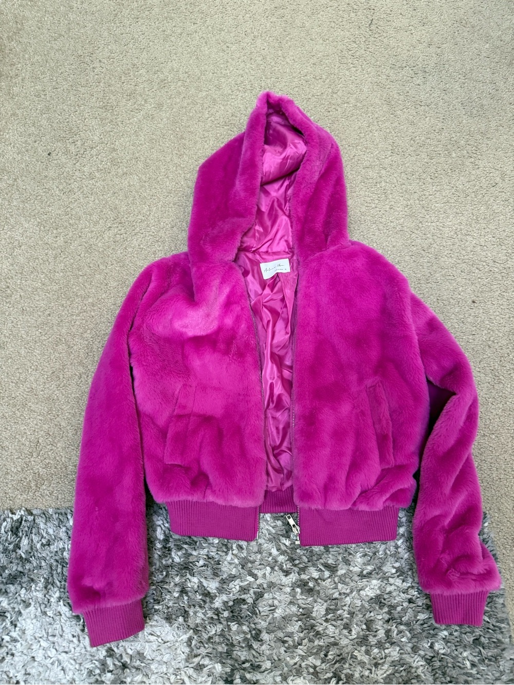 Active USA Kids Plush Hooded Puffer Jacket in Bright Fuchsia